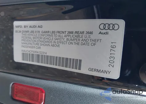 2024 Audi S5 Sportback Premium Plus Tfsi Quattro Tiptronic из США, поврежденный, VIN WAUC4CF53RA122314